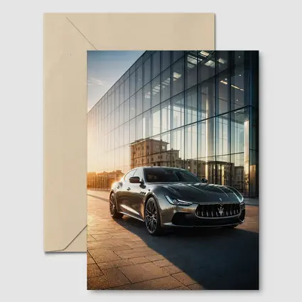 Maserati Ghibli Gray Glass Building Sunset
