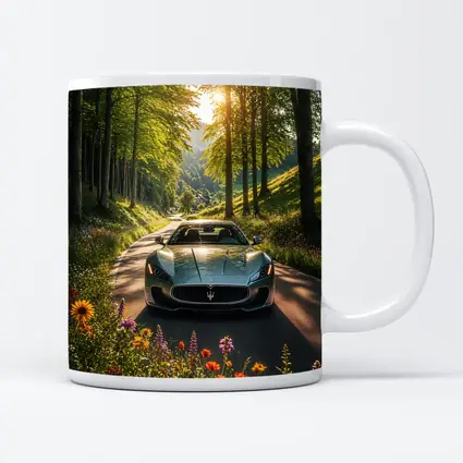 Maserati GranTurismo Silver Car Forest Road