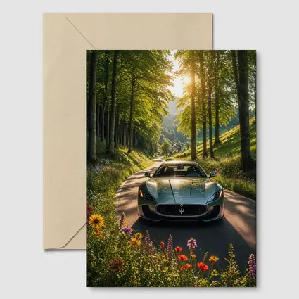 Maserati GranTurismo Silver Car Forest Road