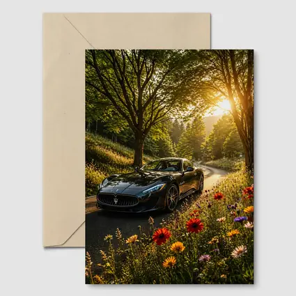 Maserati GranTurismo Black Sports Car Forest Road