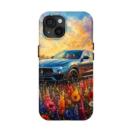 Maserati Levante Blue SUV Wildflower Field Painting