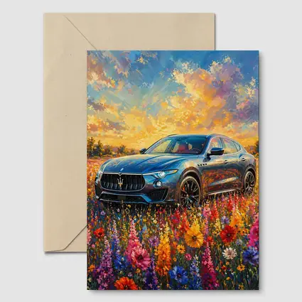 Maserati Levante Blue SUV Wildflower Field Painting
