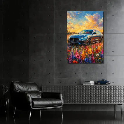 Maserati Levante Blue SUV Wildflower Field Painting