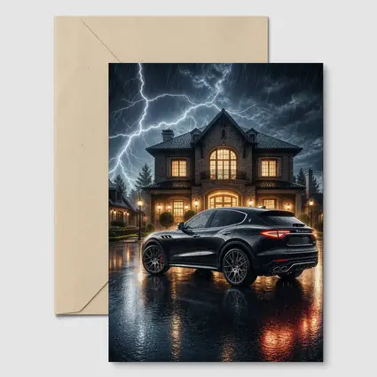 Maserati Levante Black Stormy Night Mansion