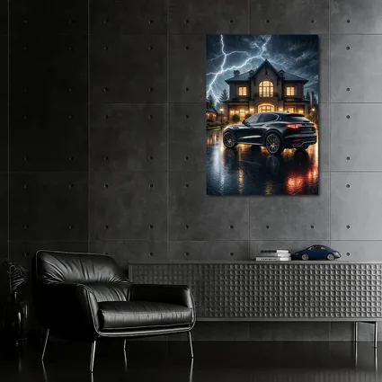 Maserati Levante Black Stormy Night Mansion