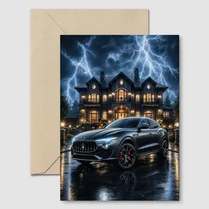 Maserati Levante Dark Stormy Night Mansion