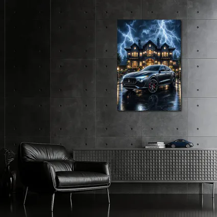 Maserati Levante Dark Stormy Night Mansion