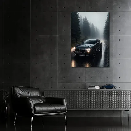 Maserati Levante Dark Rainy Forest Road