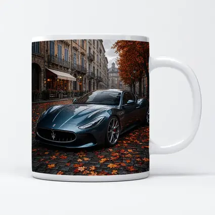 Maserati MC20 Wet Cobblestone Street Autumn