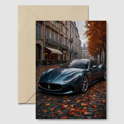 Maserati MC20 Wet Cobblestone Street Autumn