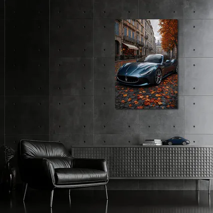 Maserati MC20 Wet Cobblestone Street Autumn