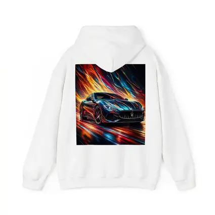 Maserati GranTurismo Speeding Through Colorful Abstract Flames