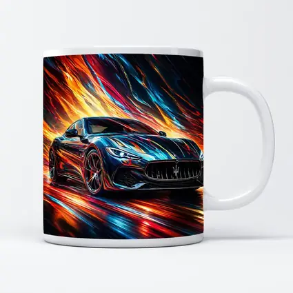 Maserati GranTurismo Speeding Through Colorful Abstract Flames