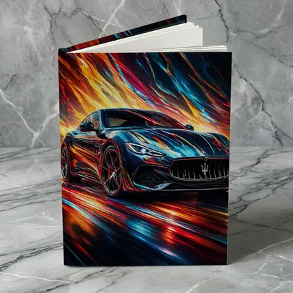 Maserati GranTurismo Speeding Through Colorful Abstract Flames
