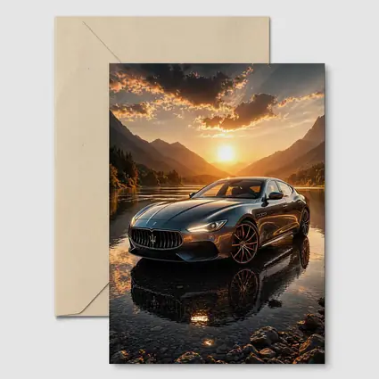 Maserati Quattroporte Sunset Mountain Lake Reflection