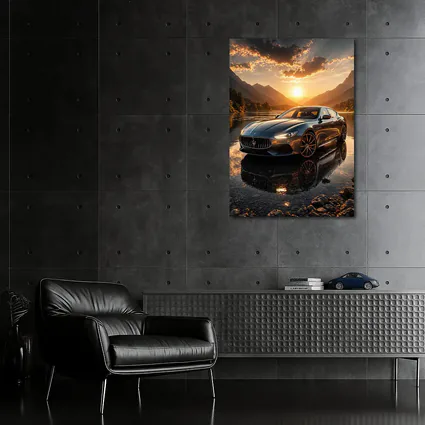 Maserati Quattroporte Sunset Mountain Lake Reflection