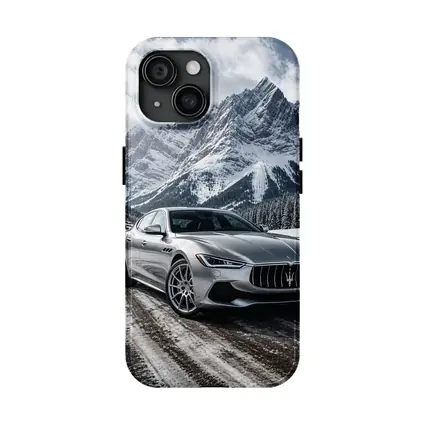 Maserati Ghibli Silver On Snowy Mountain Road