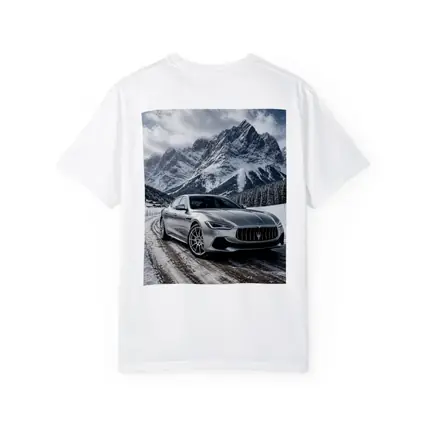 Maserati Ghibli Silver On Snowy Mountain Road