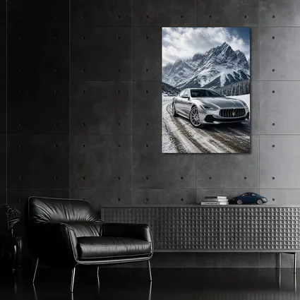 Maserati Ghibli Silver On Snowy Mountain Road