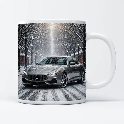 Maserati Quattroporte Driving Through Snowy Street