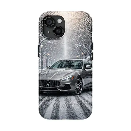Maserati Quattroporte Driving Through Snowy Street