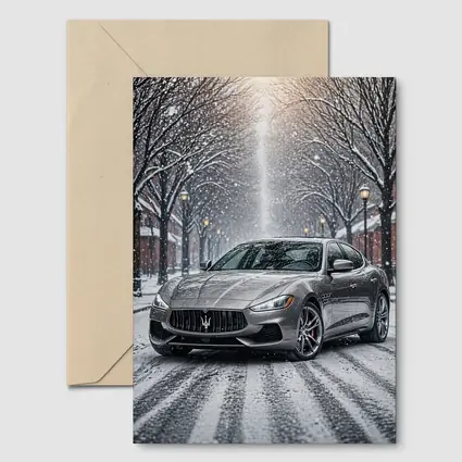 Maserati Quattroporte Driving Through Snowy Street