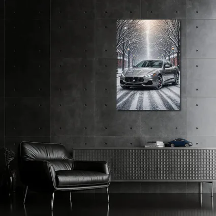 Maserati Quattroporte Driving Through Snowy Street