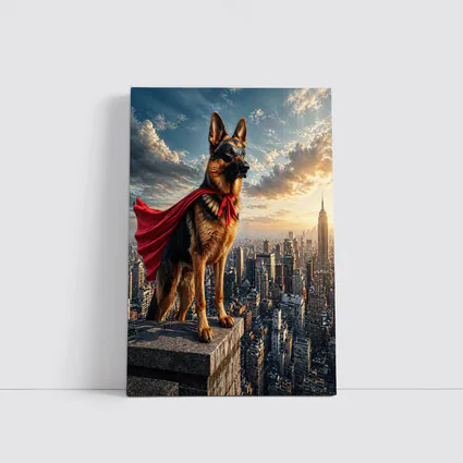 German Shepherd Superhero Cape City Skyline