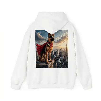 German Shepherd Superhero Cape City Skyline