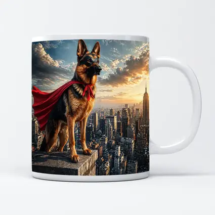 German Shepherd Superhero Cape City Skyline