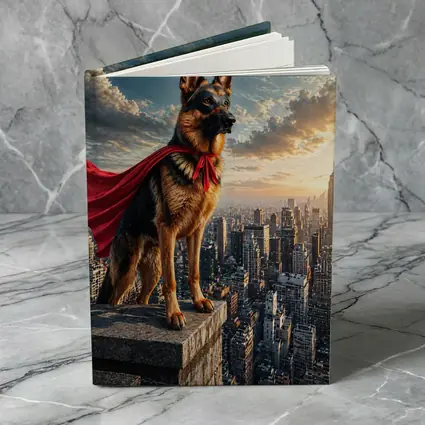 German Shepherd Superhero Cape City Skyline
