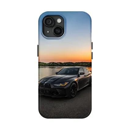 Matte Black BMW M3 Sedan Sunset Waterfront
