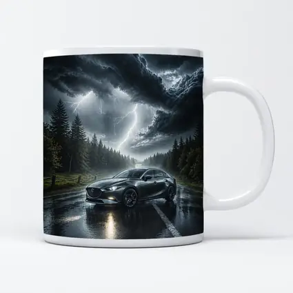 Mazda 3 Stormy Night Wet Road