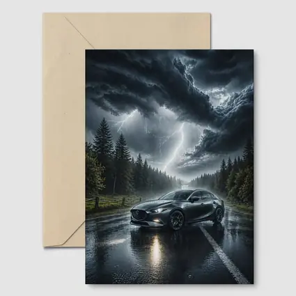 Mazda 3 Stormy Night Wet Road