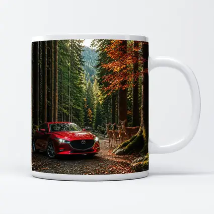 Mazda 3 Red Sedan Forest Road
