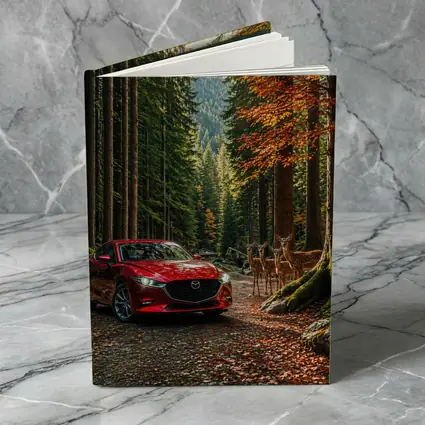 Mazda 3 Red Sedan Forest Road