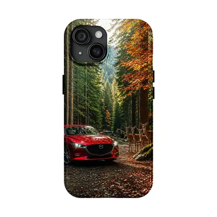 Mazda 3 Red Sedan Forest Road