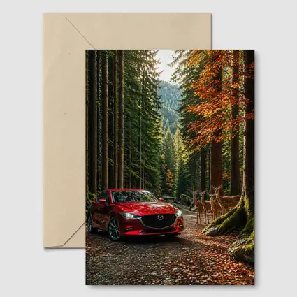 Mazda 3 Red Sedan Forest Road
