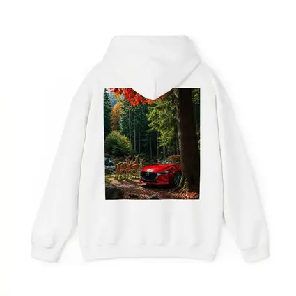 Red Mazda 3 Parked in Autumn Forest