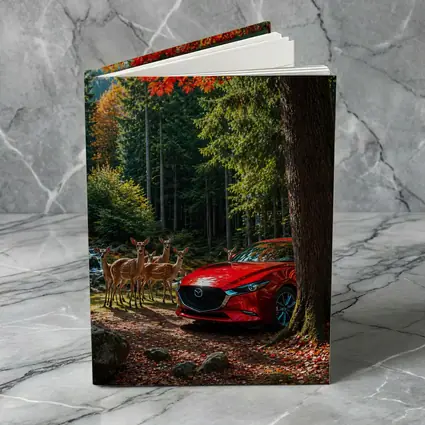 Red Mazda 3 Parked in Autumn Forest