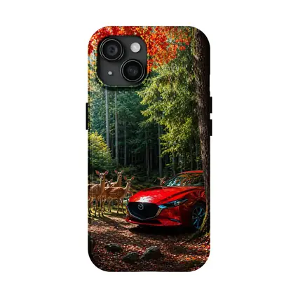 Red Mazda 3 Parked in Autumn Forest