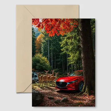 Red Mazda 3 Parked in Autumn Forest