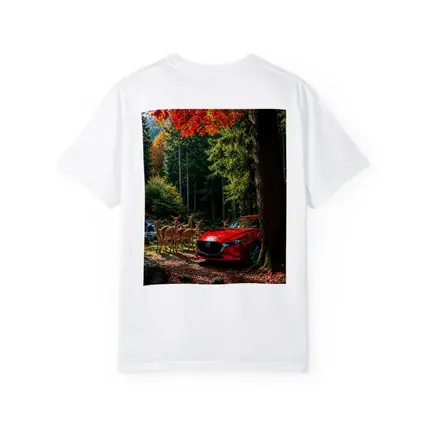 Red Mazda 3 Parked in Autumn Forest
