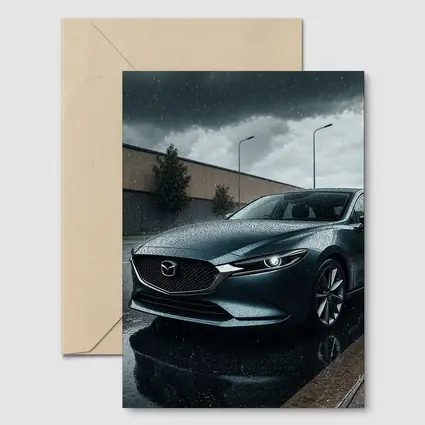Mazda Six Sedan Rainy Street Dark Sky