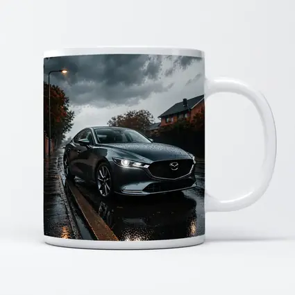 Mazda Six Sedan Wet Street Cloudy Day