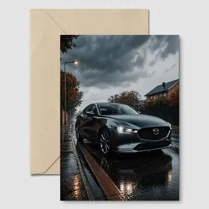 Mazda Six Sedan Wet Street Cloudy Day