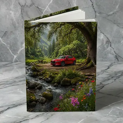 Red Mazda Six Forest Stream Nature Scene