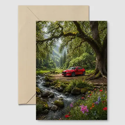 Red Mazda Six Forest Stream Nature Scene