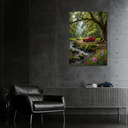 Red Mazda Six Forest Stream Nature Scene