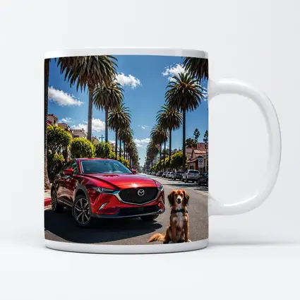 Mazda CX Red SUV Palm Tree Street